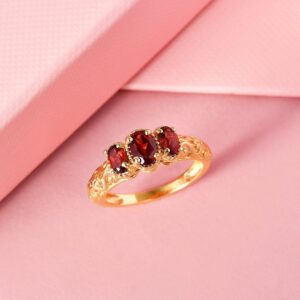 Shop LC 3 Stone Garnet 925 Sterling Silver Rings for Women 14K Yellow Gold Plated Openwork Vintage Jewelry Engagement Gifts Size 7 Birthday Gifts for Women