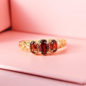 Shop LC 3 Stone Garnet 925 Sterling Silver Rings for Women 14K Yellow Gold Plated Openwork Vintage Jewelry Engagement Gifts Size 7 Birthday Gifts for Women