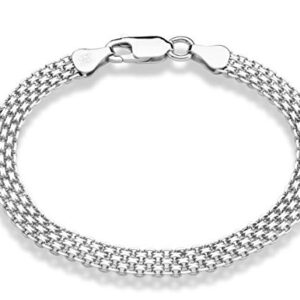 Miabella 925 Sterling Silver Italian 6mm Solid Bismark Mesh Link Chain Bracelet for Women, Made in Italy (Length 7 Inches (Small))