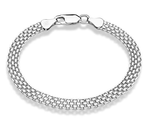 Miabella 925 Sterling Silver Italian 6mm Solid Bismark Mesh Link Chain Bracelet for Women, Made in Italy (Length 7 Inches (Small))