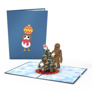 Lovepop Star Wars™ Chewie & Porgs Christmas Pop Up Card, 5x7-3D Greeting Card, Pop Up Christmas Cards, Kids Christmas Card, 3D Holiday Card, Winter Cards