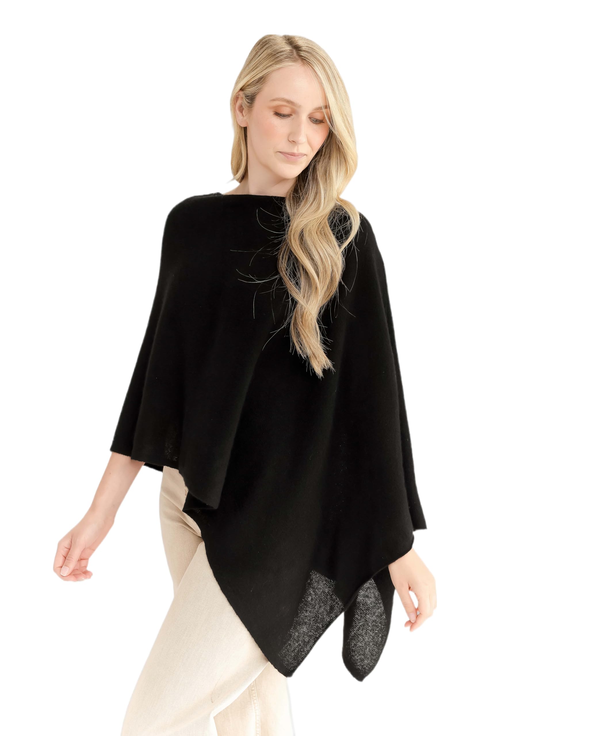 CLAUDIA NICHOLE by Alashan 100% Cashmere Luxe Dress Topper Poncho - Lightweight, Soft, Cozy & Versatile - One Size Fit with 60 Plus Colors- Great Gift Item - Black