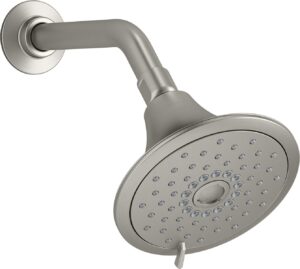 kohler 22169-bn forte multifunction showerhead, wall-mount, 3 spray settings, 2.5 gpm, vibrant brushed nickel