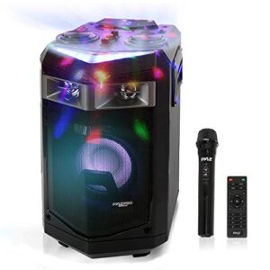 Pyle Portable Rechargeable Wireless PA Speaker System w/ Bluetooth, 500W Peak Power Outdoor Speaker Microphone Set with Mic Talkover, Flashing LED DJ Lights, USB SD FM Radio AUX, Mic Included