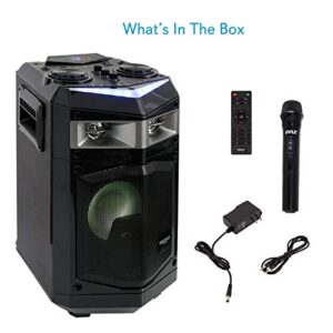 Pyle Portable Rechargeable Wireless PA Speaker System w/ Bluetooth, 500W Peak Power Outdoor Speaker Microphone Set with Mic Talkover, Flashing LED DJ Lights, USB SD FM Radio AUX, Mic Included