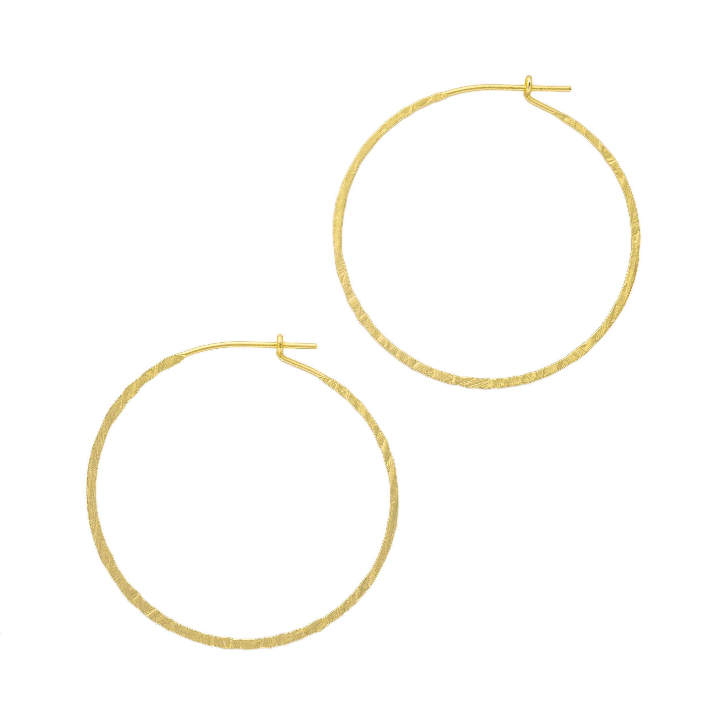 And Lovely 14K Gold Plated Hammered Texture Boho Chic Wire Hoop Earrings (Matte Gold 45mm)