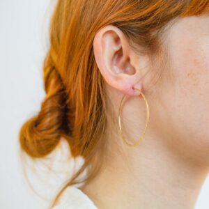 And Lovely 14K Gold Plated Hammered Texture Boho Chic Wire Hoop Earrings (Matte Gold 45mm)