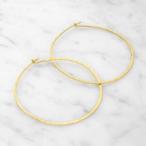 And Lovely 14K Gold Plated Hammered Texture Boho Chic Wire Hoop Earrings (Matte Gold 45mm)