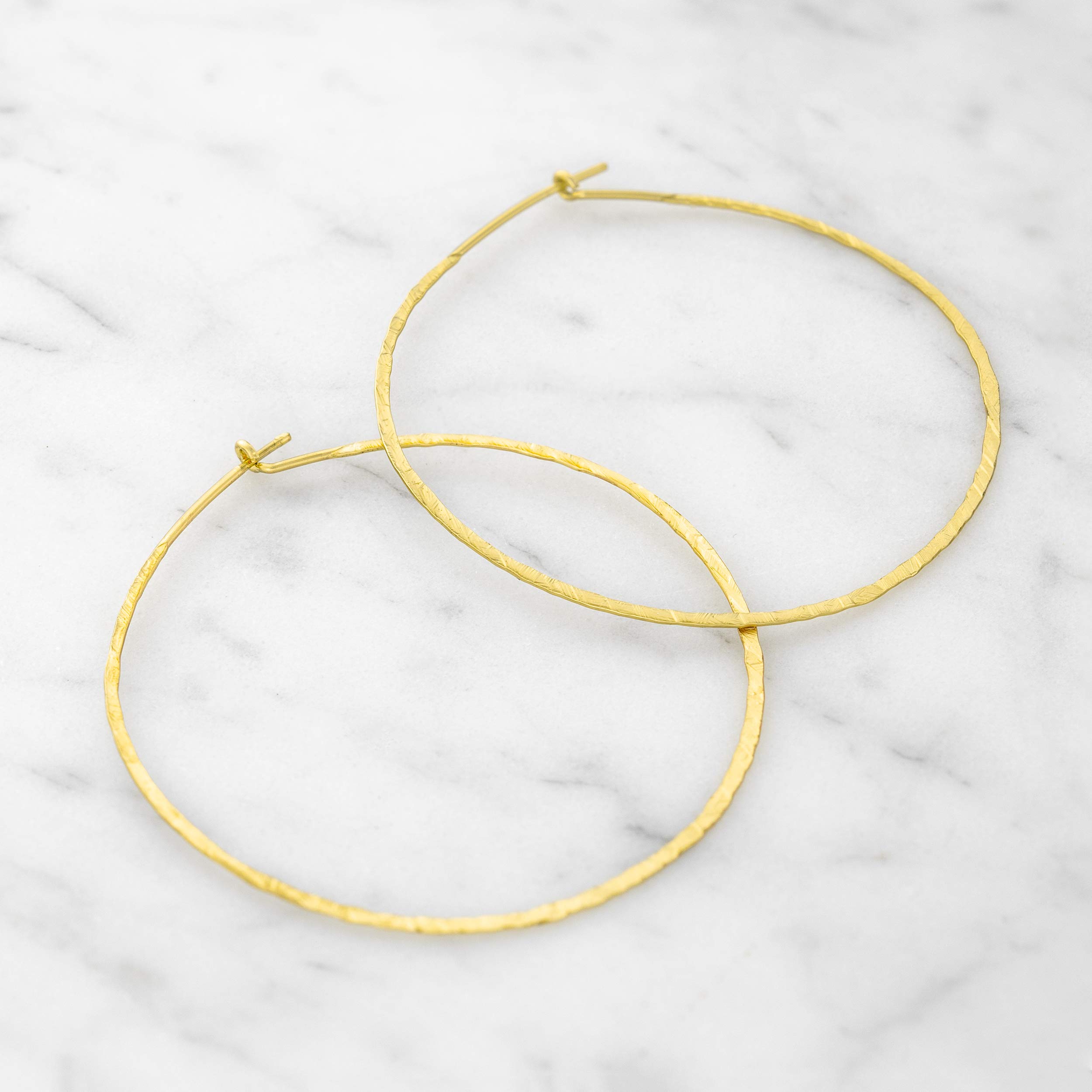 And Lovely 14K Gold Plated Hammered Texture Boho Chic Wire Hoop Earrings (Matte Gold 45mm)