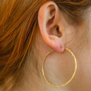 And Lovely 14K Gold Plated Hammered Texture Boho Chic Wire Hoop Earrings (Matte Gold 45mm)