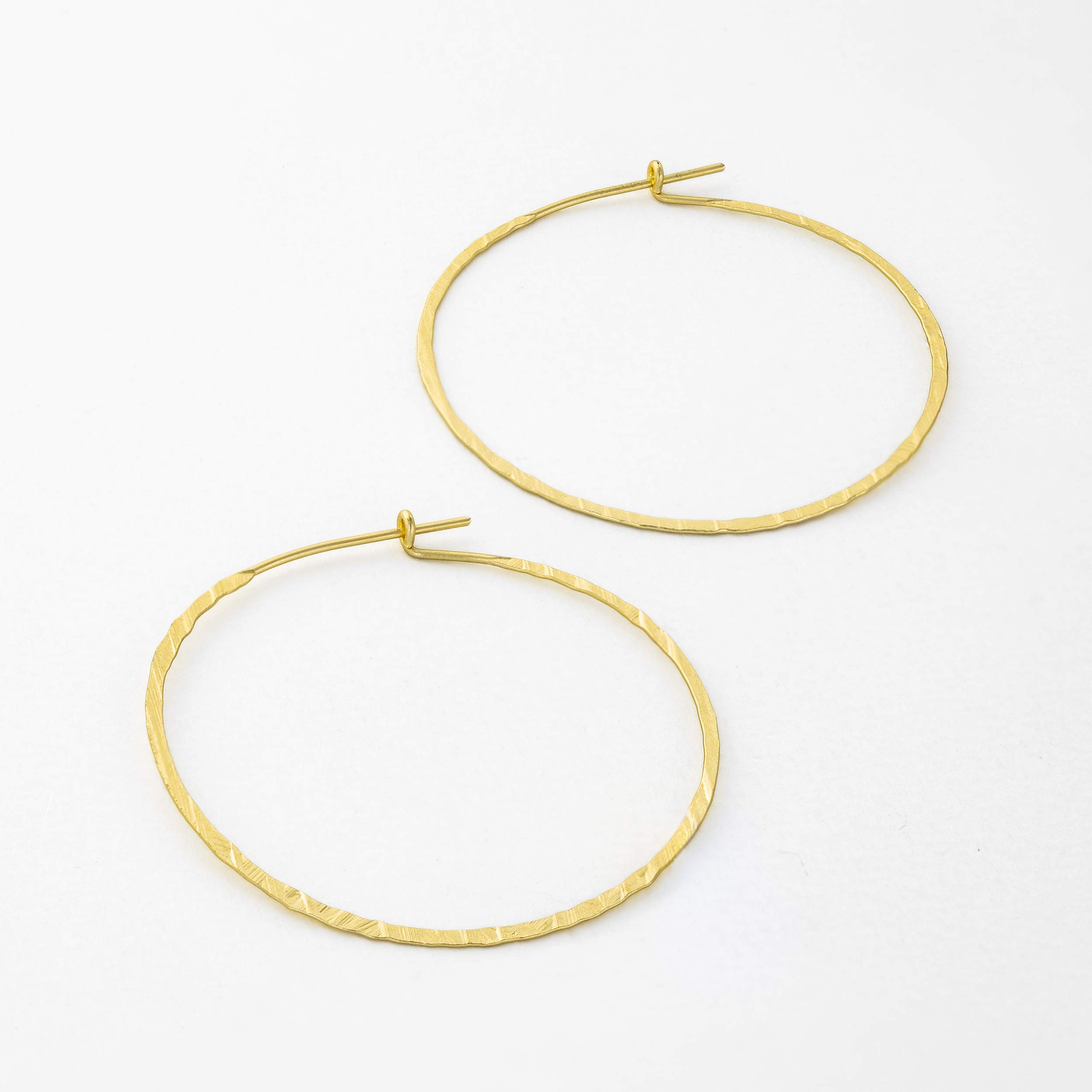 And Lovely 14K Gold Plated Hammered Texture Boho Chic Wire Hoop Earrings (Matte Gold 45mm)