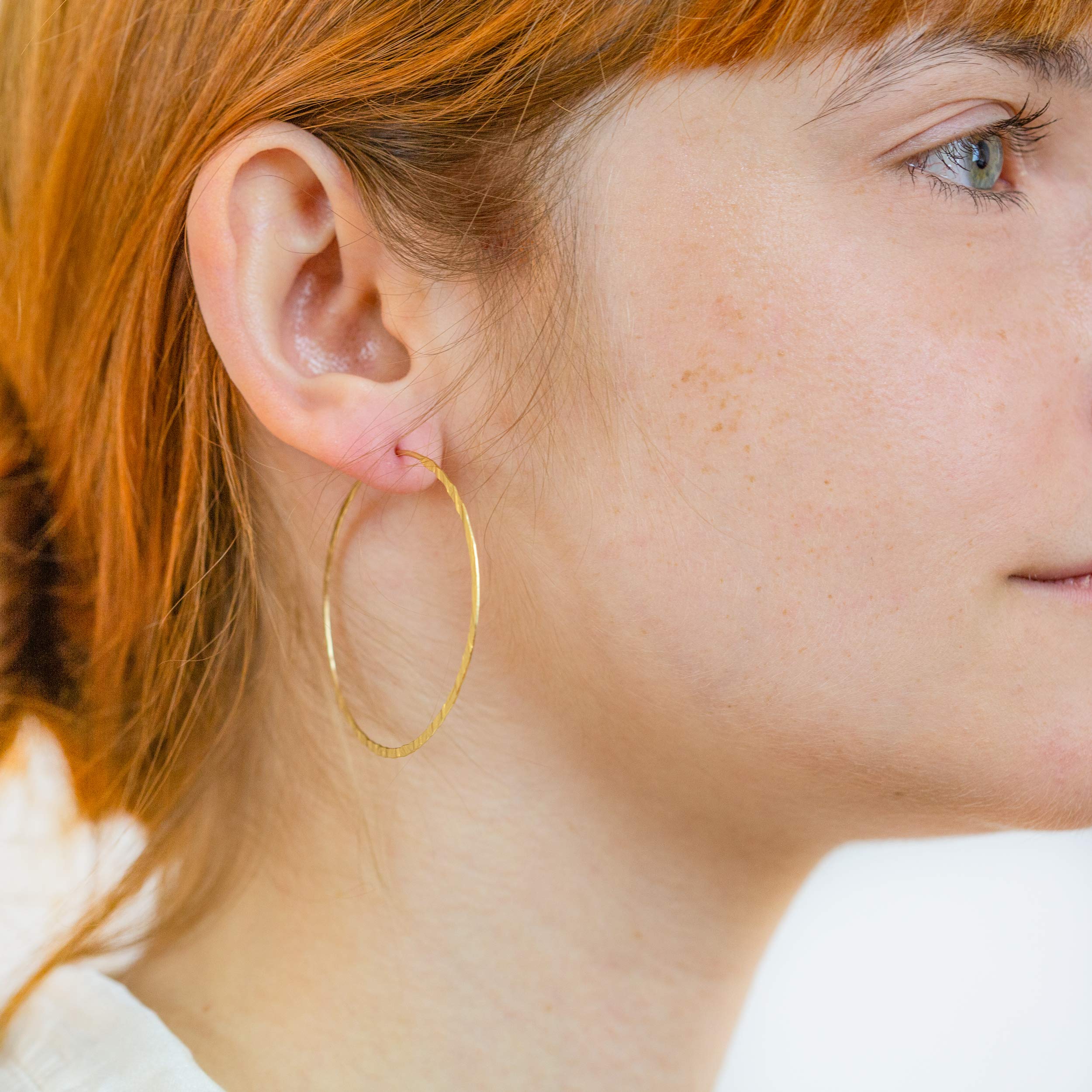 And Lovely 14K Gold Plated Hammered Texture Boho Chic Wire Hoop Earrings (Matte Gold 45mm)