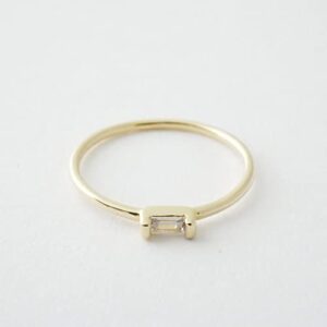 Honeycat Tiny Baguette Crystal Ring in 18k Gold Plate | Minimalist, Delicate Jewelry (Smooth/G/7)