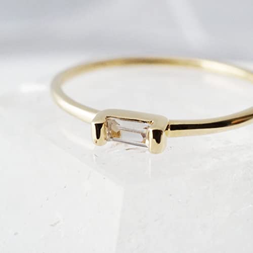 Honeycat Tiny Baguette Crystal Ring in 18k Gold Plate | Minimalist, Delicate Jewelry (Smooth/G/7)