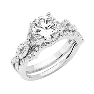 jewels by lux 14k white gold cubic zirconia cz wedding band and engagement bridal ring two piece set size 5