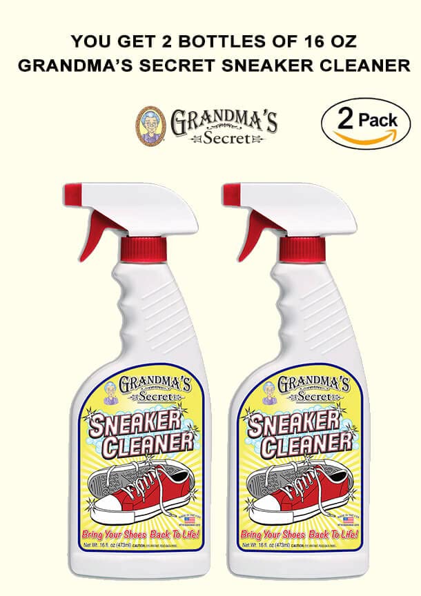 Grandma's Secret Sneaker Cleaner for Rubber, Canvas, Leather - Stain Remover Spray Removes Dirt, Grime, Grass - Shoes Cleaner for Outdoor Slippers, Moccasins - 16 oz, 2 Pack