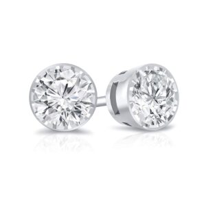 Diamond Wish 1/4 Carat Lab Grown Diamond Round Stud Earrings in 14k White Gold (G-H, SI2-I1, cttw) Bezel-set Push Back