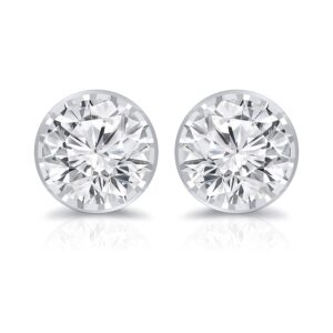 Diamond Wish 1/4 Carat Lab Grown Diamond Round Stud Earrings in 14k White Gold (G-H, SI2-I1, cttw) Bezel-set Push Back