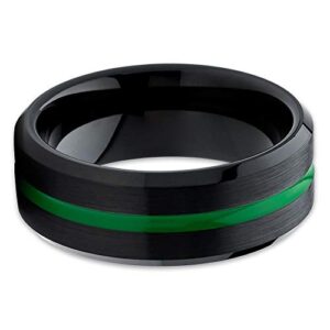 8mm - Green Tungsten Wedding Ring - Black Band - Green Tungsten Band (tungsten, 10)