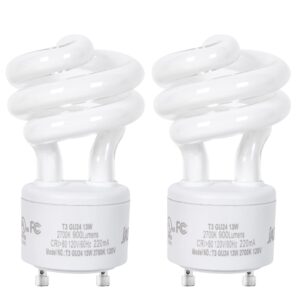 jackyled ul-listed gu24 cfl light bulbs, t3 13w 2700k warm white gu24 base compact flourescent bulbs, energy efficient 900lm spiral bulb, 2-pack