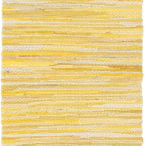 Unique Loom Chindi Cotton Collection Soft Hand Woven Natural Fiber Striped Area Rug, 2 ft 2 in x 3 ft, Yellow/Ivory