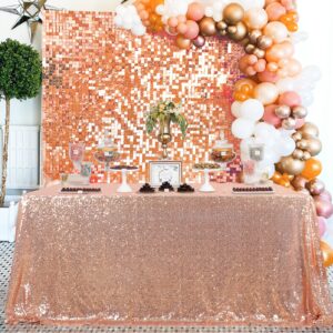 QueenDream Rectangle Tablecloth 90x132 Inch Rose Gold Sequin Table Cloth for Wedding Sweetheart Table Reception Table Birthday Party Cake Table Decoration