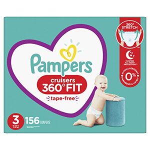 pampers pull on diapers size 3 - cruisers 360˚ fit disposable baby diapers with stretchy waistband, 156count one month supply