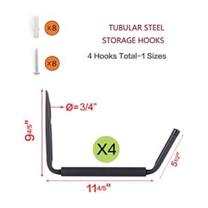 Wintek Heavy Duty Giant Arm Hang-It-All Wall Mount Storage Hook Rack for SUP&Surfboard,Ski&Snow Board,Skate Board,Long Board,Paddle Board|Home Garage Storage&Organization Hangers-4 Pack (Black)