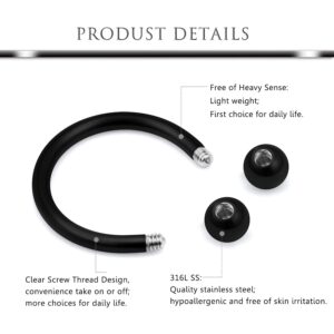 Hoeudjo Septum Hoop Nose Ring 16G Surgical Steel Circular Horseshoe Rings Piercing Jewelry with Cubic Zirconia Cartilage Helix Earring Barbell Retainer for Women Men 12 Pieces 8mm Black