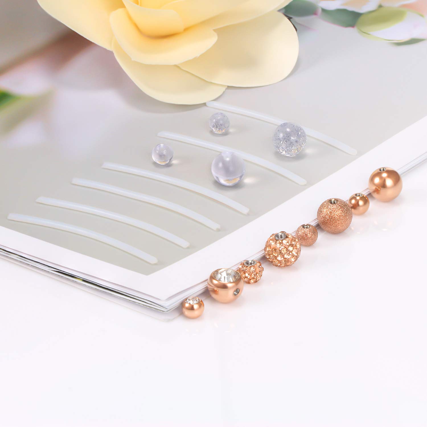 Hoeudjo 6Pcs Pregnancy Belly Button Rings Maternity Belly Button Rings Plastic Flexible Long Belly Rings for Pregnant Women 14G Rose Gold