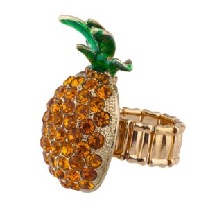 LUX ACCESSORIES Goldtone 3D Huge Pineapple Green Leaves Yellow Rhinestones Ring