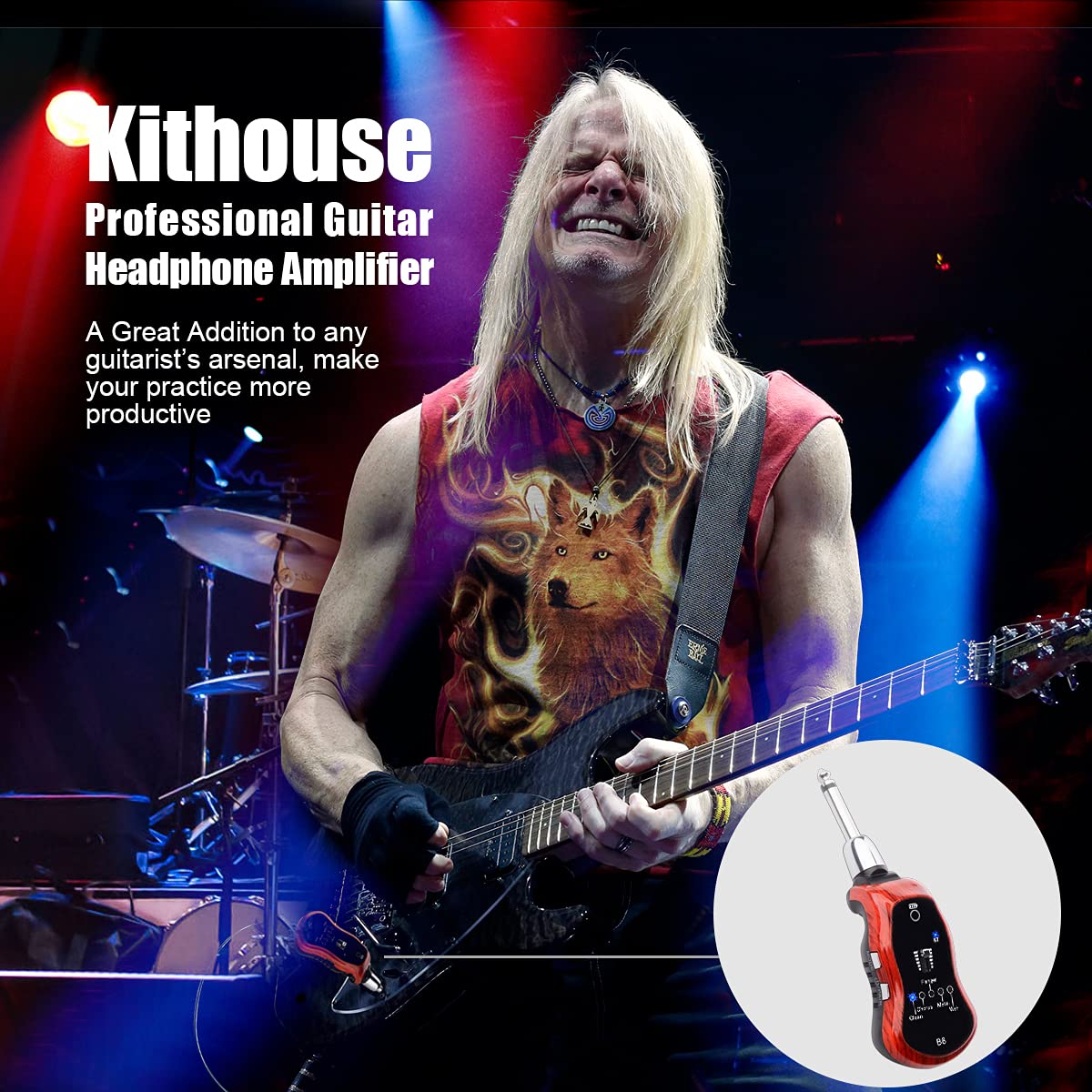 KITHOUSE B6 Guitar Headphone Amp Mini Plug Guitar Amplifier Bluetooth Receiver Rechargeable for Electric Travel Pocket Guitar With CLEAN/CHORUS/FLANGER/METAL/WAH 5 Effects(Mahogany Color)