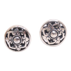 NOVICA Artisan Handcrafted Sterling Silver Stud Earrings Round Lotus Flower No Stone Indonesia Floral [0.1 in H x 0.4 in Diam.] ' Lotus Kingdom'