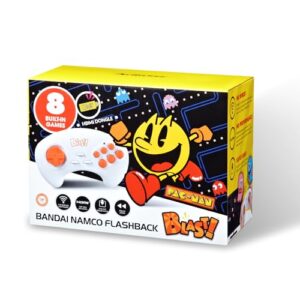 Bandai Namco Flashback Blast! comes with an HDMI dongle, 8 greatest Bandai Namco games built in and a 2.4G wireless game controller. Video output is at 720P high resolution.