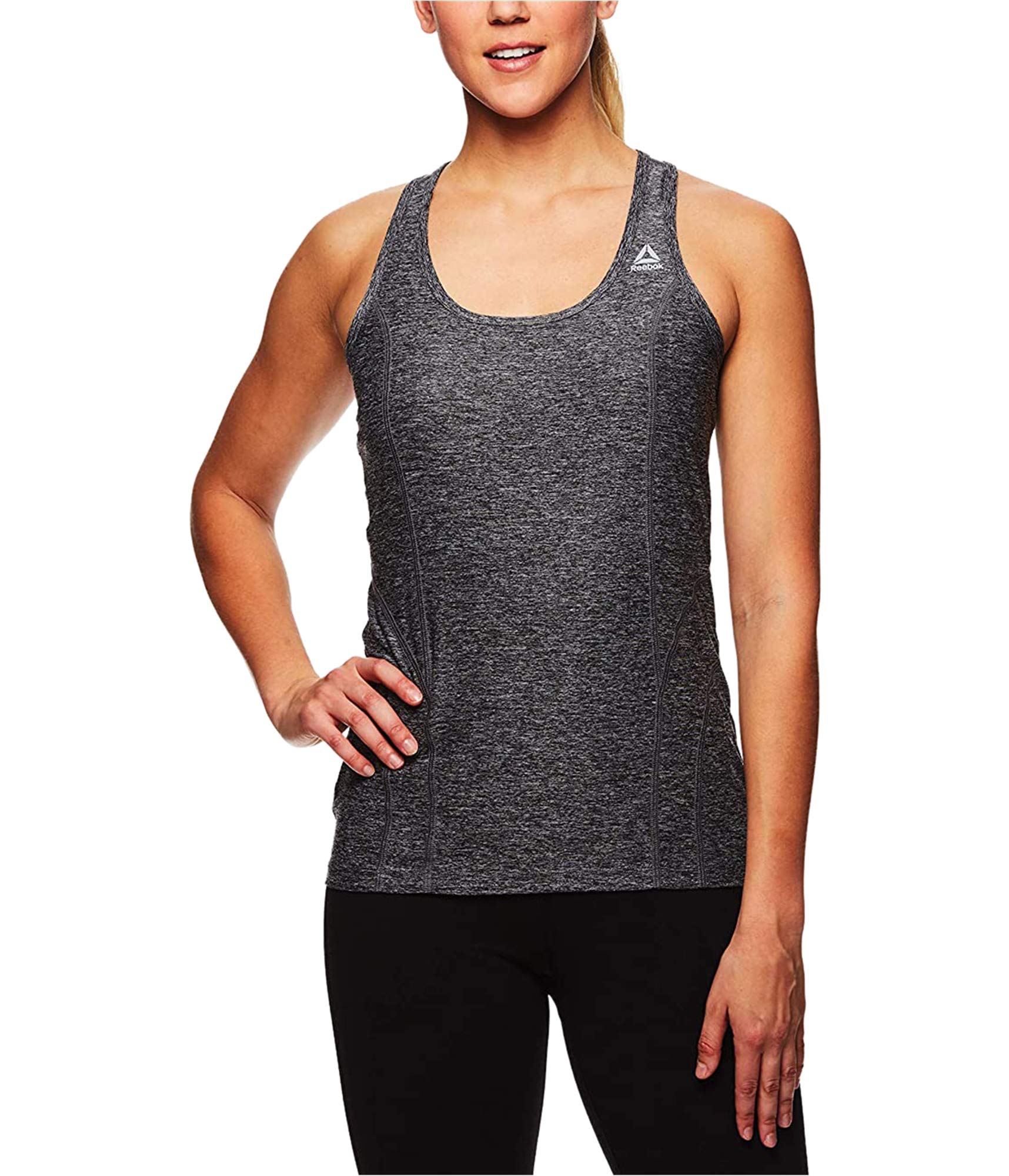 Reebok Womens Space Dye Print Racerback Tank Top, Black, Small