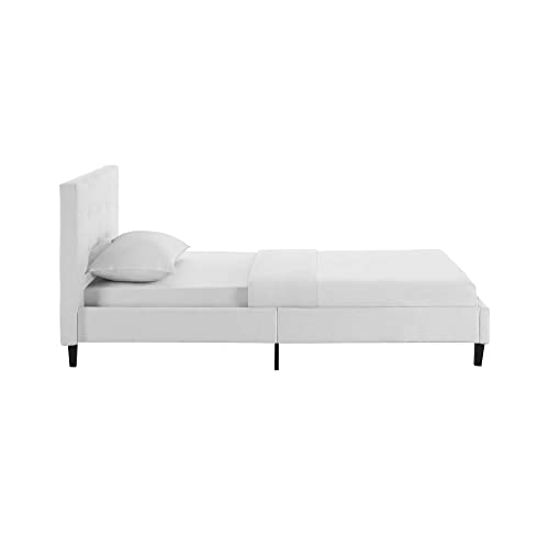 Modway Linnea Upholstered White Full Platform Bed with Wood Slat Support