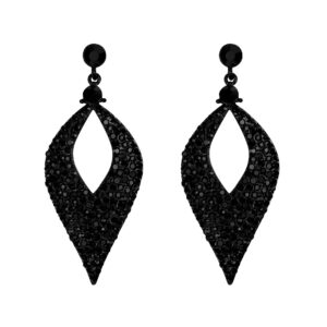 brilove wedding earrings for women crystal hollow leaf chandelier earrings black black-tone