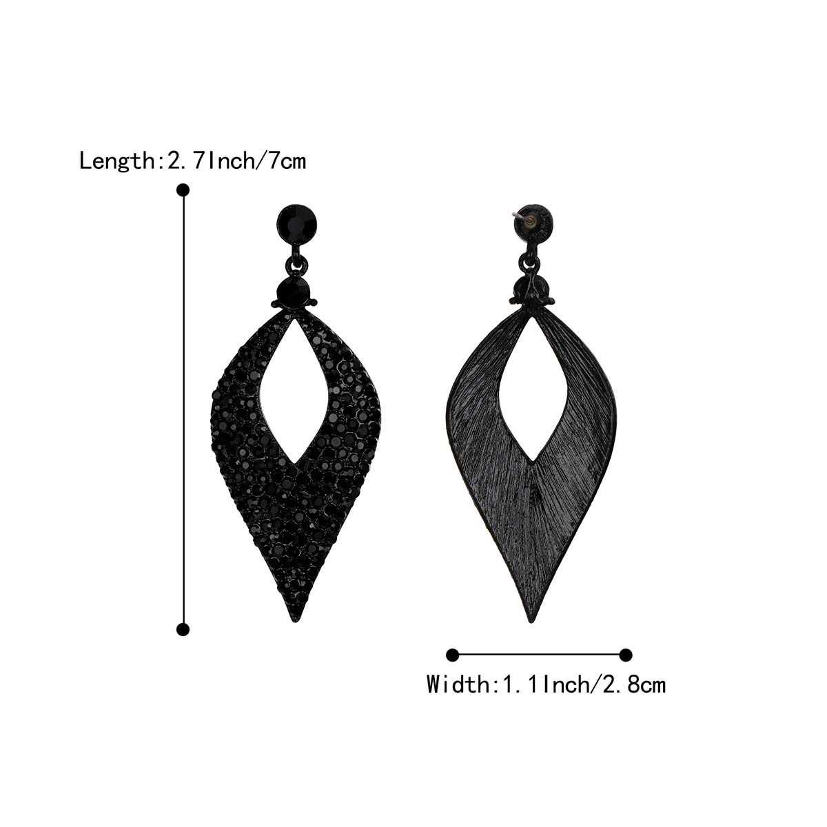 BriLove Wedding Earrings for Women Crystal Hollow Leaf Chandelier Earrings Black Black-Tone