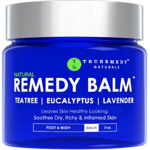 truremedy naturals - remedy balm with tea tree oil - soothing itch relief ointment for rash & itchy skin - moisturizing cream for dry skin - 100% natural foot & body balm - lavender & eucalyptus, 2oz