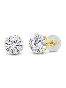 14k yellow gold forever classic moissanite from charles & colvard stud earrings for women | 2.00 cttw | round 6.5mm | gold earrings for women