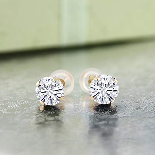 14K Yellow Gold Forever Classic Moissanite from Charles & Colvard Stud Earrings For Women | 2.00 Cttw | Round 6.5MM | Gold Earrings for Women