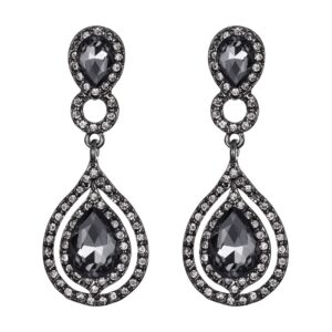 brilove wedding bridal dangle earrings for women crystal teardrop infinity chandelier earrings grey black-silver-tone