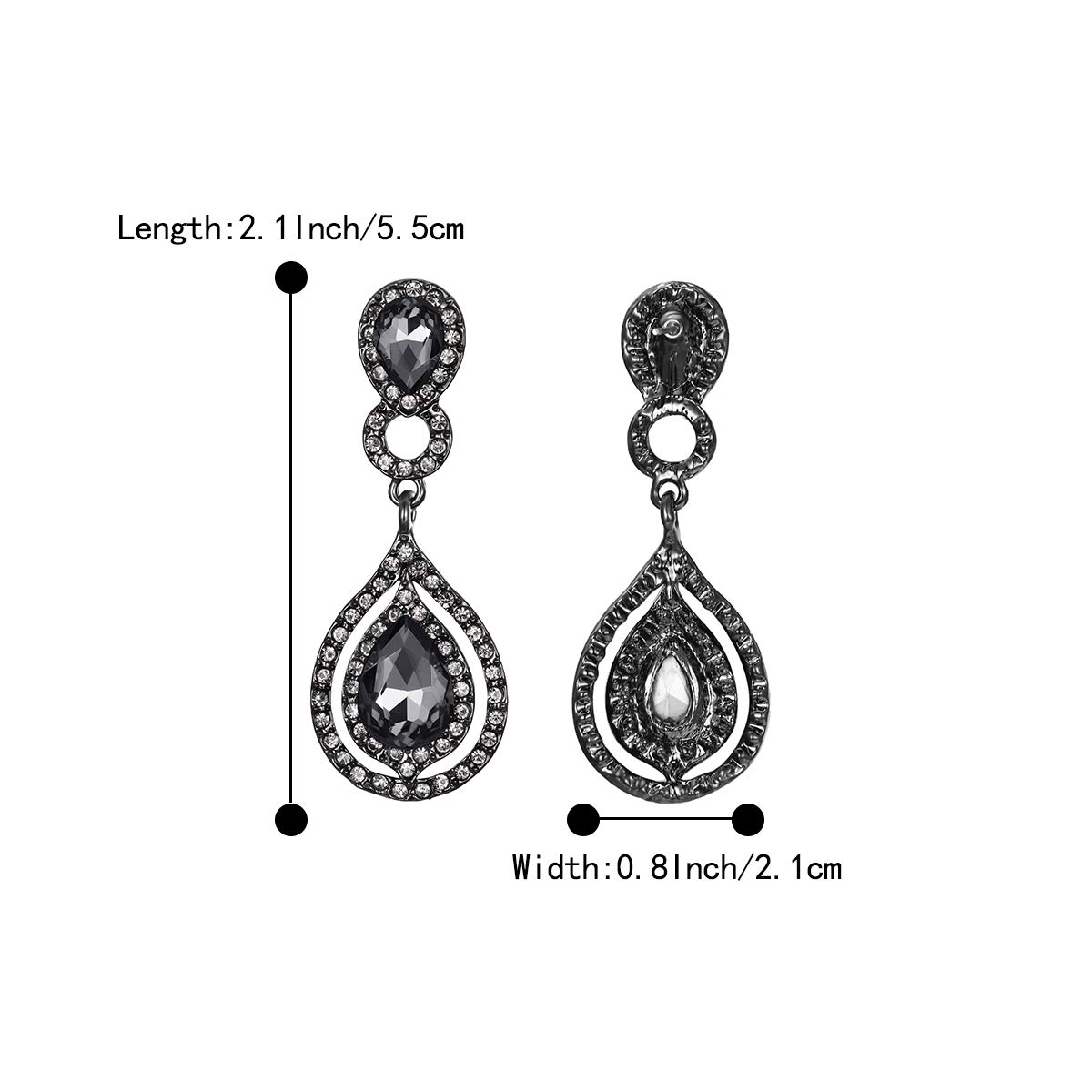 BriLove Wedding Bridal Dangle Earrings for Women Crystal Teardrop Infinity Chandelier Earrings Grey Black-Silver-Tone