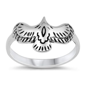 oxidized sparrow eagle bird nature ring new .925 sterling silver band size 7