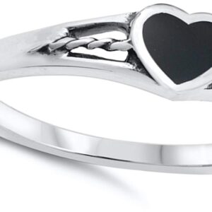 Simulated Black Onyx Heart Rope Knot Forever Ring New .925 Sterling Silver Band Size 5