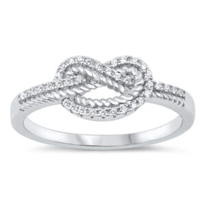 clear cz rope infinity love knot promise ring sterling silver band size 8