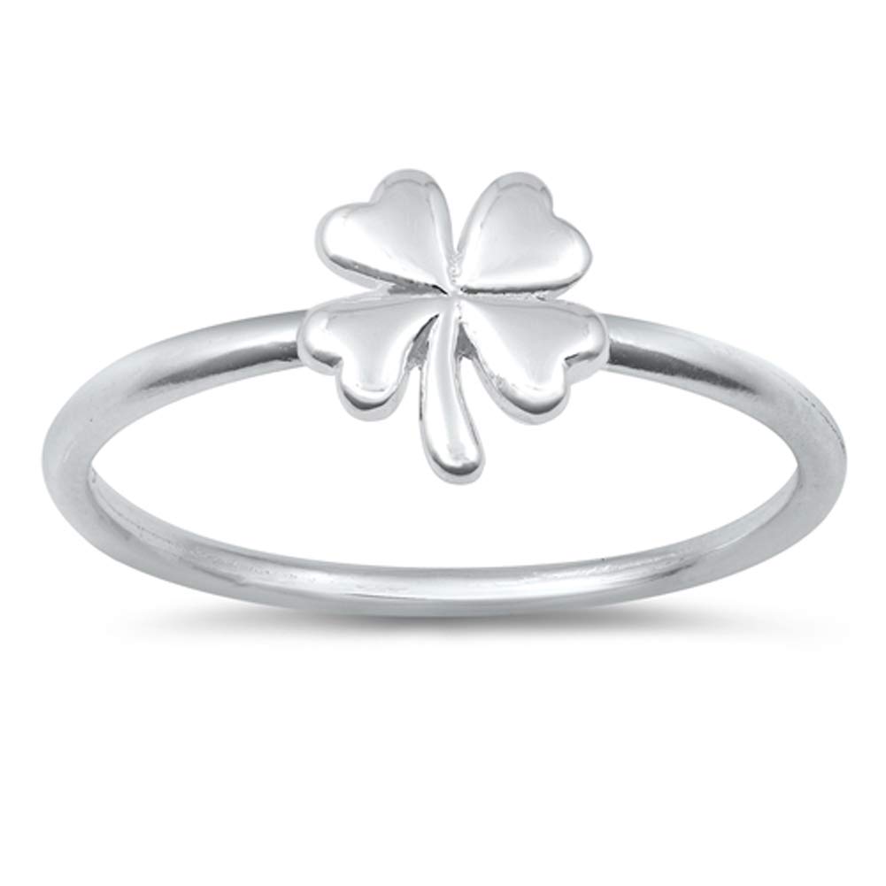 Good Luck Four Leaf Clover Nature Ring New .925 Sterling Silver Band Size 3