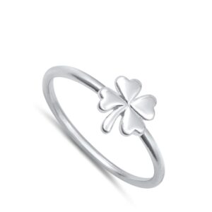 Good Luck Four Leaf Clover Nature Ring New .925 Sterling Silver Band Size 3