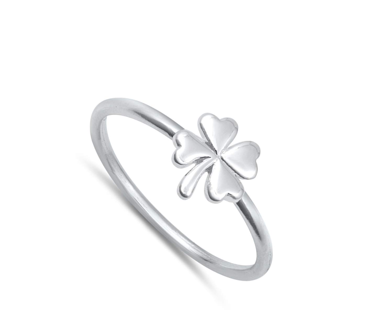 Good Luck Four Leaf Clover Nature Ring New .925 Sterling Silver Band Size 3