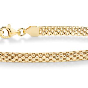 Miabella 18K Gold Over Sterling Silver Italian 4mm Mesh Link Chain Bracelet for Women 925 Italy (7.0 Inches)